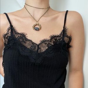 Long Raw Black Crystal Pendant Necklace - Handmade